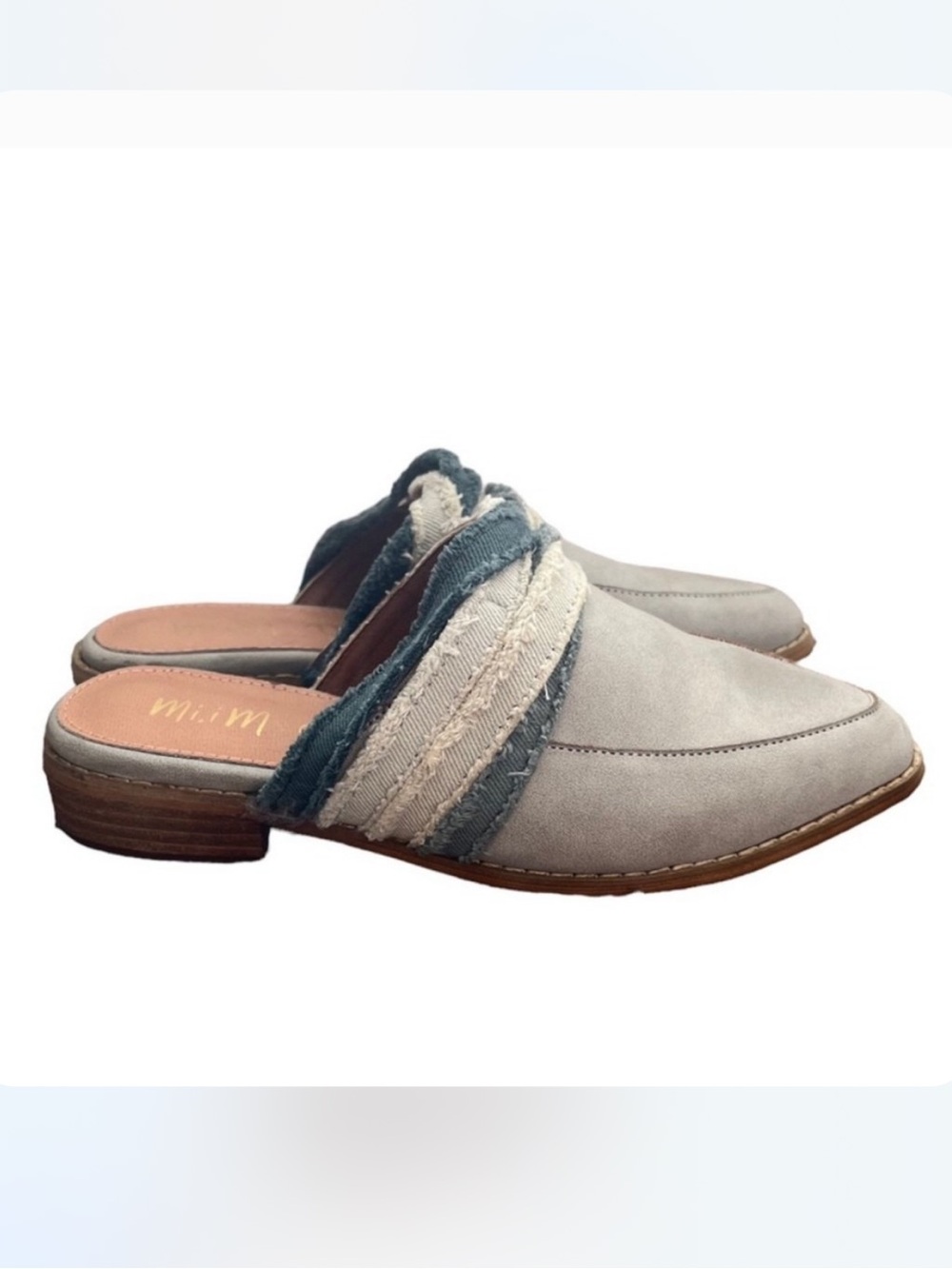 ANTHROPOLOGIE Mi.iM Tillie Fabric Wrapped Mules in Slate Blue